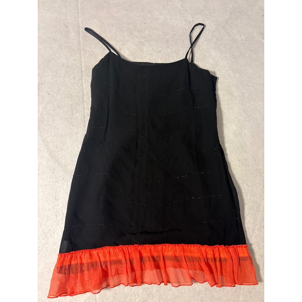 Jones New York Evening Slip Dress Womens 6P Black Orange  Ruffle Mini